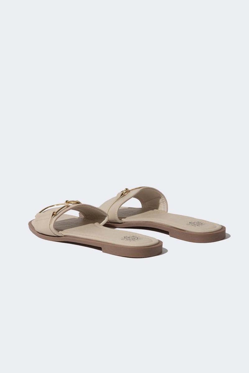 DeFacto Beige Woman Woman Flat Sole Single Strap Faux Leather Slippers Casual - Image 4